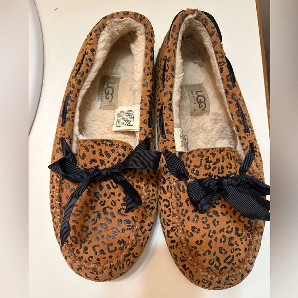 UGG Women's Leopard Print Moccasin Slippers - Tan and Black - Picture 1 of 7